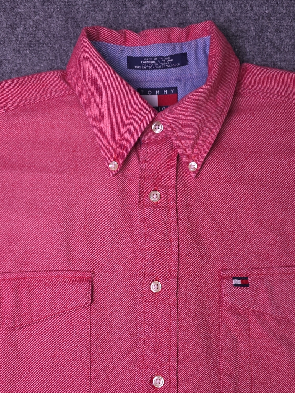 Tommy Hilfiger Men's Pink-Red Button-Down Casual Shirt Y2K Preppy